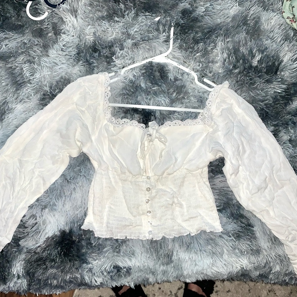 Long-Sleeve Off the Shoulder Crop Top Blouse